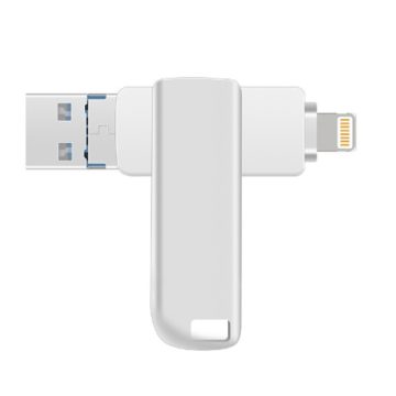 Tre-plugg roterende metall USB-minnepinne for smarttelefon