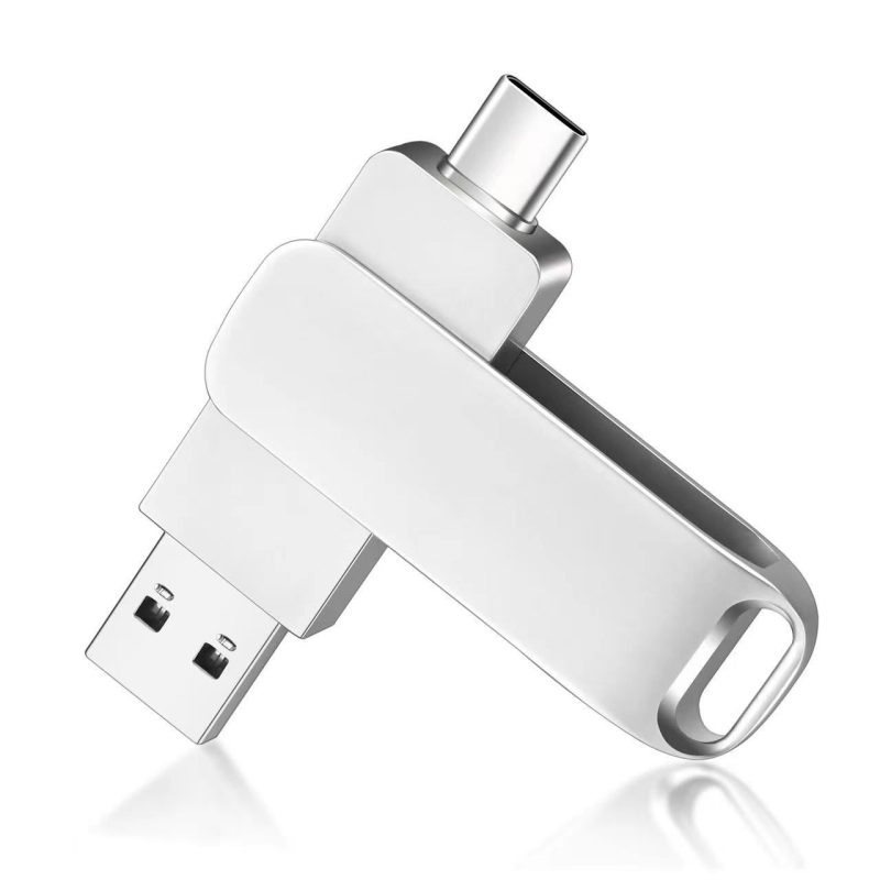 Dual USB-A and USB-C Metal Flash Drive with Keyring Loop