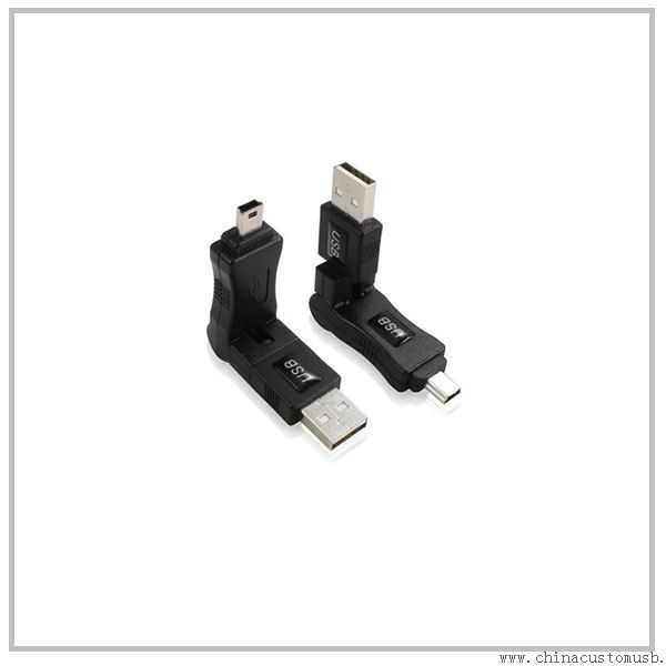 Macho USB A para Mini 5pin adaptador de 360 graus