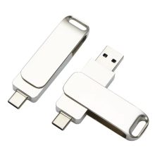 Dual USB-A and USB-C Metal Flash Drive with Keyring Loop