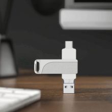 Dubbelanslutning Metall OTG USB-minne med vridbart band