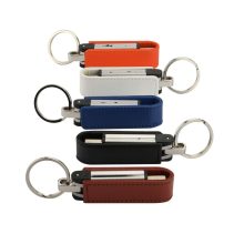 Leather Wrapped Slide Keyring Mini USB Flash Drive