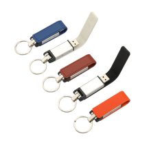 Leather Wrapped Slide Keyring Mini USB Flash Drive