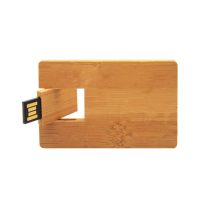 Bamboo Credit-Card-Shaped Sliding USB Flash Drive and Memory Card Reader