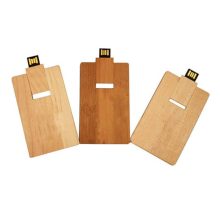 Bamboo Credit-Card-Shaped Sliding USB Flash Drive and Memory Card Reader
