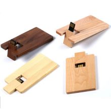 Bamboo Credit-Card-Shaped Sliding USB Flash Drive and Memory Card Reader