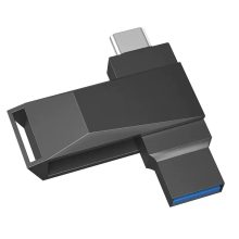 USB-minne i metall med dubbla utskjutbara kontakter för telefoner och datorer