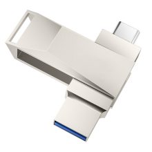 USB-minne i metall med dubbla utskjutbara kontakter för telefoner och datorer