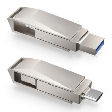 USB-minne i metall med dubbla utskjutbara kontakter för telefoner och datorer