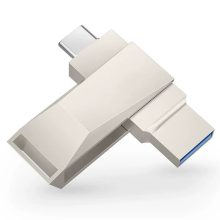 USB-minne i metall med dubbla utskjutbara kontakter för telefoner och datorer