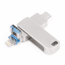 Tre-plugg roterende metall USB-minnepinne for smarttelefon