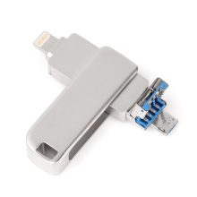 Tre-plugg roterende metall USB-minnepinne for smarttelefon
