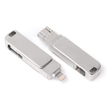 Tre-plugg roterende metall USB-minnepinne for smarttelefon