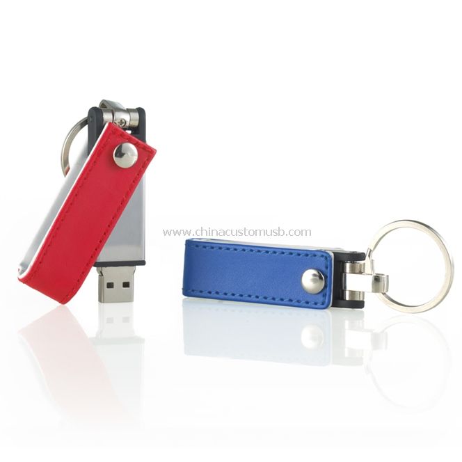 Rotated Keychain Leather USB Flash Drive