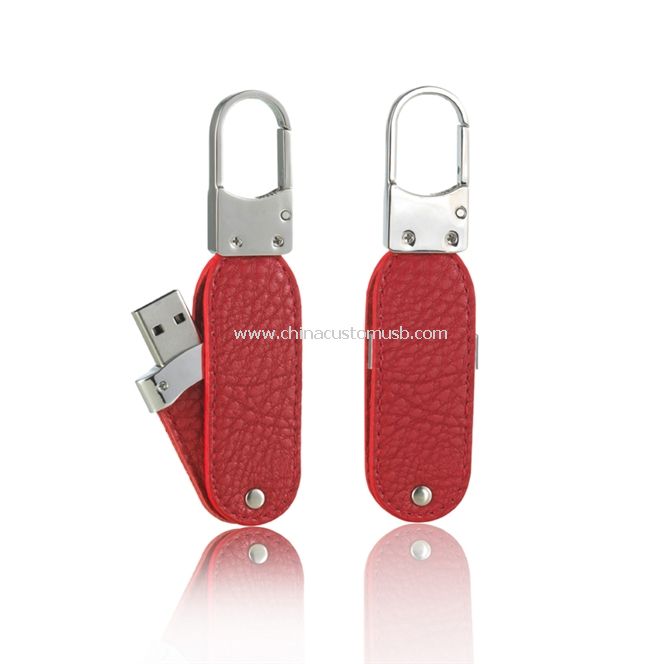 Rotated Keychain Leather USB Flash Drive