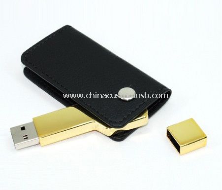 Metal USB nøgle med læder etui