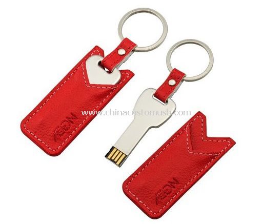 Мини USB-ключ с кожаный чехол