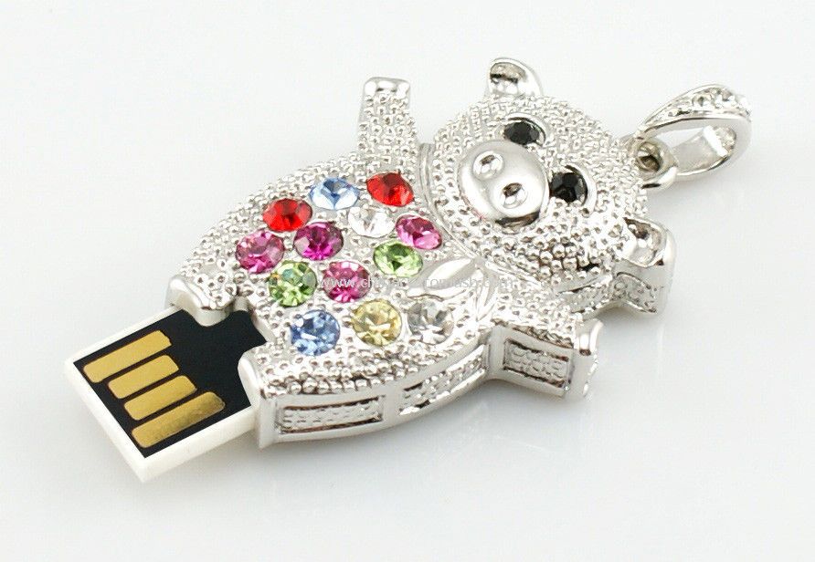 خرس شکل طلا و جواهر USB درایو فلش مموری استیک