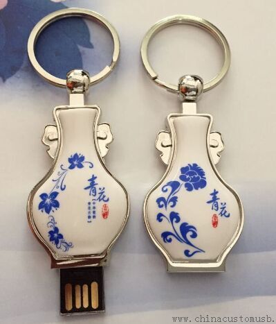 Chinese Style Porcelain USB Flash Disk with Keychain