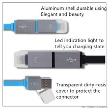 2 in 1 aluminum shell flat noodle colorful led indication usb cable images