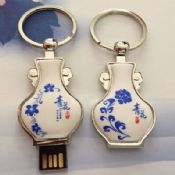 Chinese Style Porcelain USB Flash Disk with Keychain images