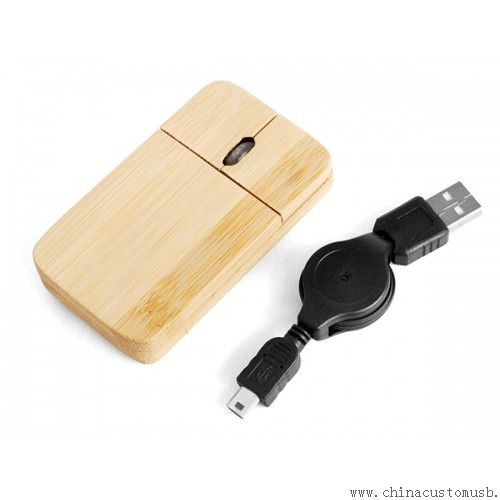 Wooden flat wired mouse