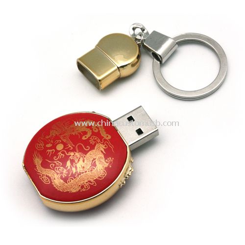 Tradisional porselen Cina merah/keramik bulat USB Flash Drive