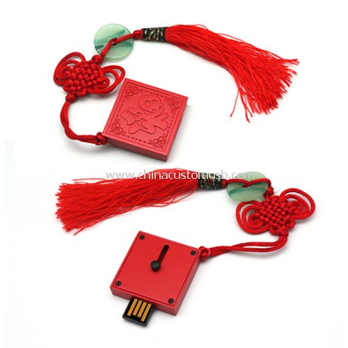 Capless merah logam USB Flash Drive dengan simpul Cina