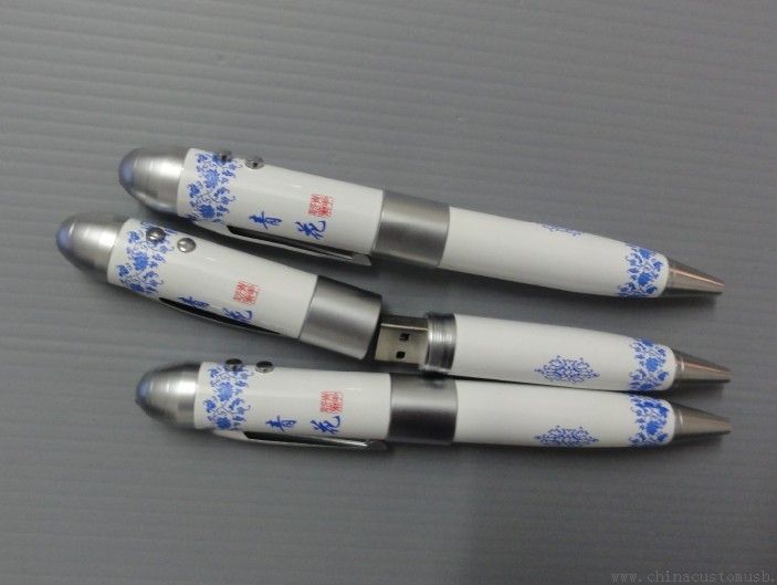 Blå og hvite porselen penn formet USB Flash Disk