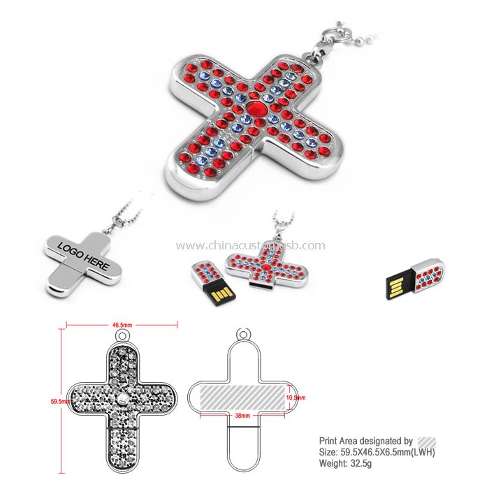 Metal Diamond Cross USB Flash Drive