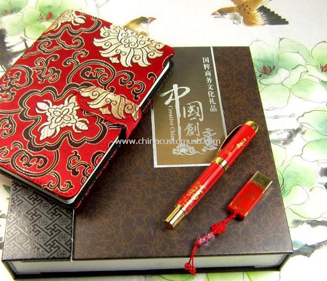 Conjunto de China vermelho USB Disk e caneta