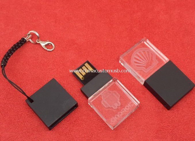 Plástico de cristal mini usb flash drive con cordón