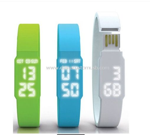 Silicone LED Watch Bracelet USB Flash Drive with free print logo