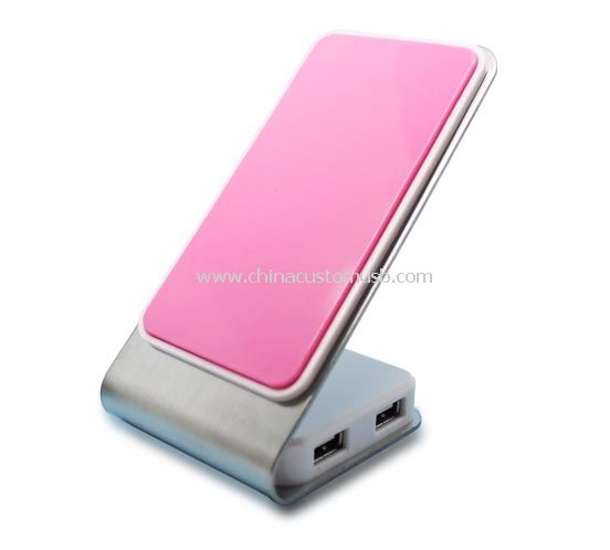 Hub de aço 4 portas USB com suporte de telefone de giro