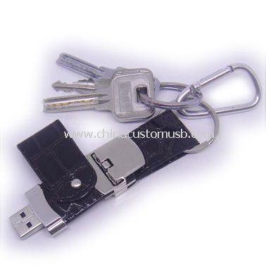 Disco de destello del USB de cuero con llavero