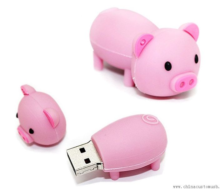 Hermosa memoria USB forma de cerdo de personaje de dibujos animados de goma