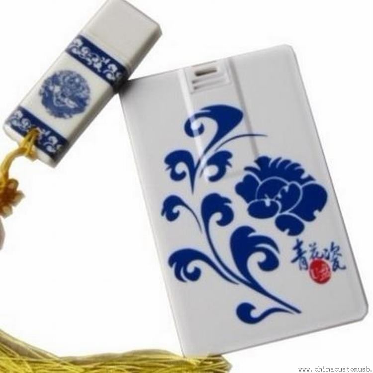 Kék-fehér porcelán USB 2.0 kártya Flash Memory Pen Drive