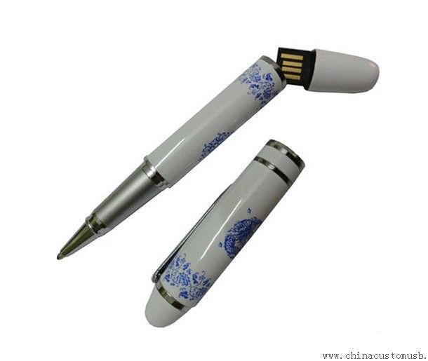 Pen usb de porcelana azul e branca