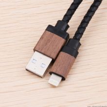 Cabo USB de casca de madeira redondo couro cabo de carregamento images