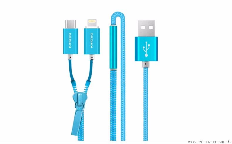 2 en 1 doble Micro USB Cable cremallera diseño 1M USB 2.0 Cable de datos de carga