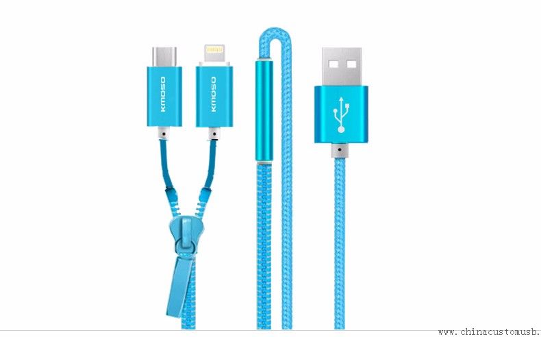 Charge de 2 In1 Dual USB Micro câble Zipper Design 1M USB 2.0 câble de données
