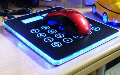 Mouse Pad calculadora 4 puertos HUB USB azul de luz LED