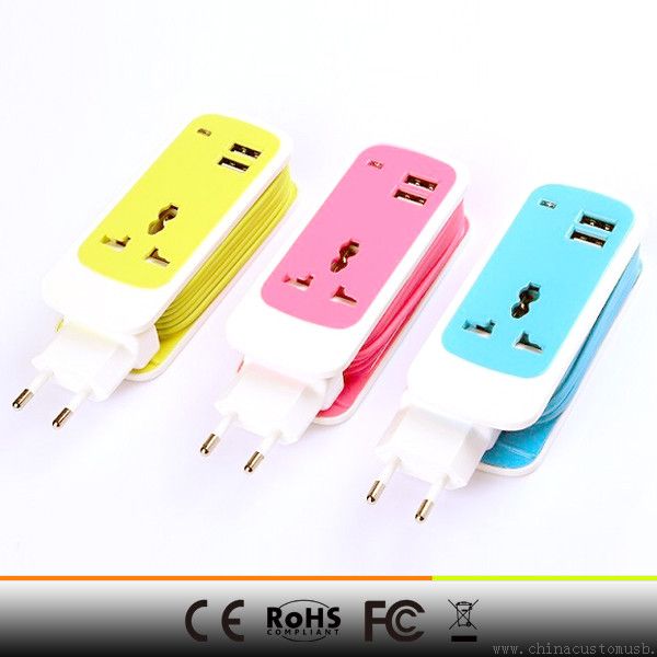 Warna-warni 2 USB port perjalanan usb charger dengan plug