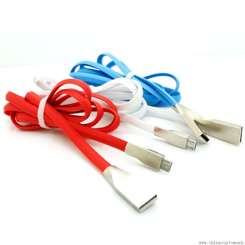 Hurtiglading mikro-USB kabel sink legering 2.1a Noodle TPE Micro USB Data Sync ladekabelen