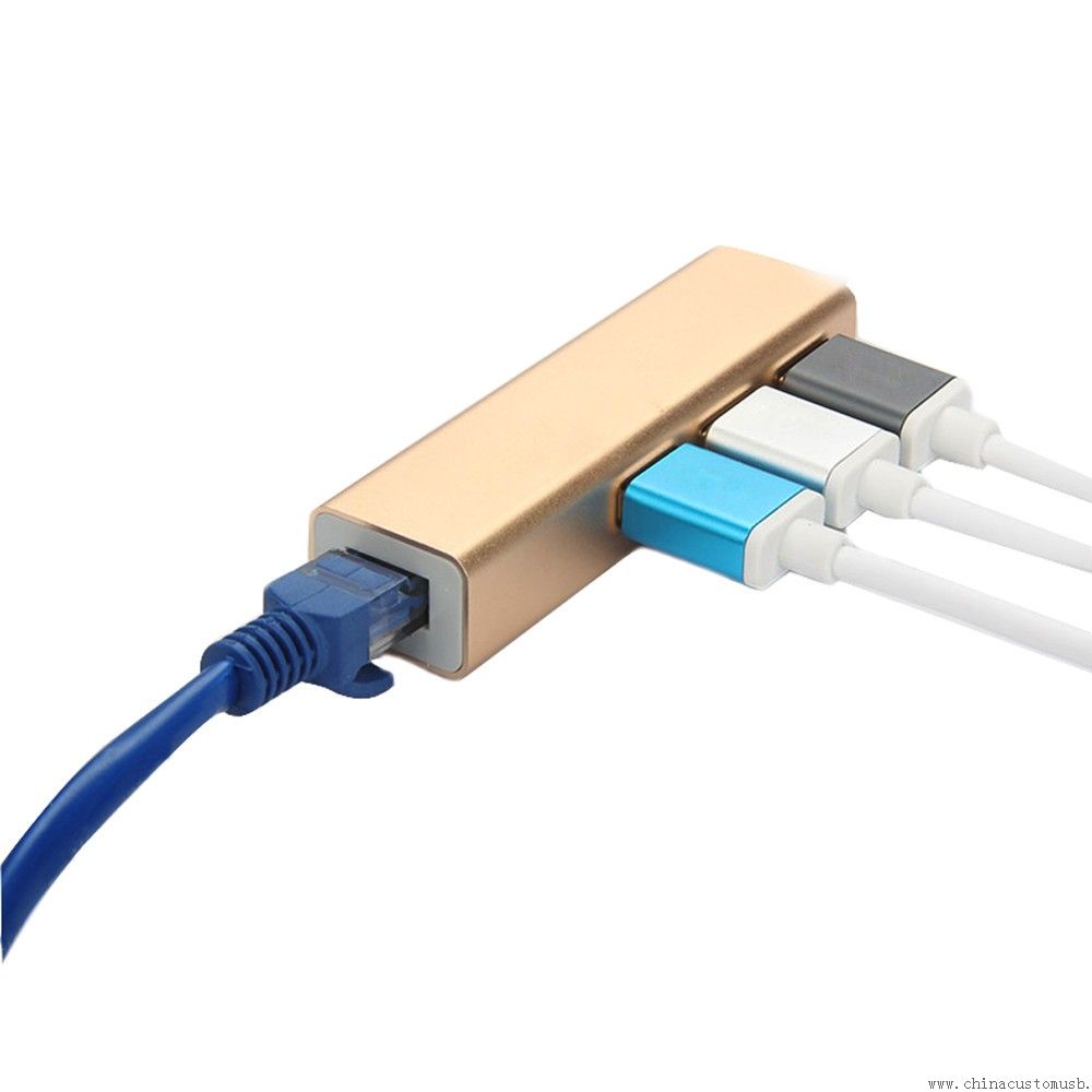 USB3.1 نوع C به RJ45 آداپتور شبکه اترنت با 3 پورت USB3.0 توپی