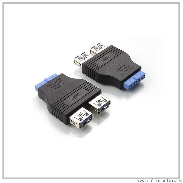 2 porter USB 3.0 A kvinnelige til hovedkort 20Pin Adapter