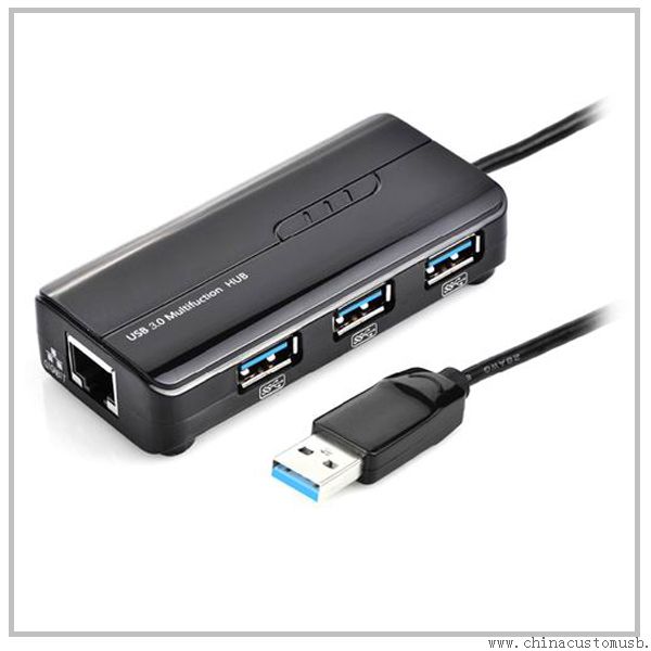 USB 3.0 Hub 3 porter med 10/100 Mbps Ethernet-nettverk