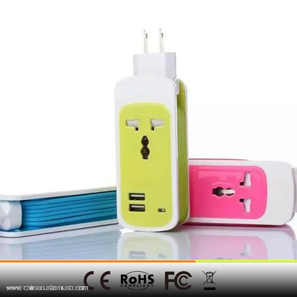 Colorido 2 USB porta usb carregador com plugues 2