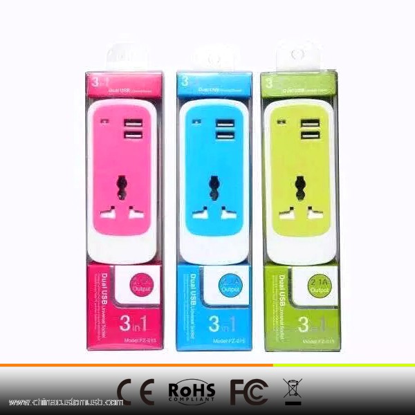 Colorful 2 USB port travel usb charger with plugs 3