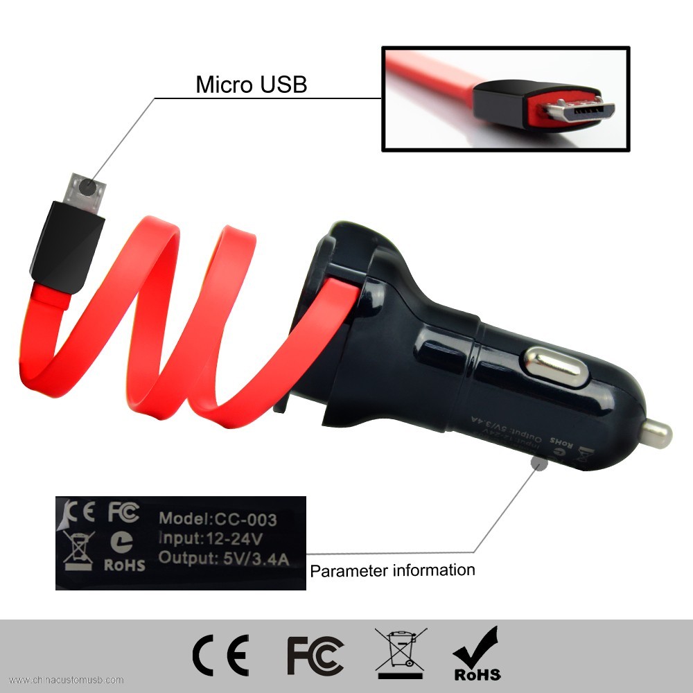 5v 2.1a mobile phone car charger with cable 3